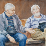sitting men, watercolor