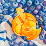 orange, blueberries, watercolor