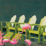 Pink Flamingos, watercolor