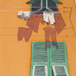 laundry, Italy, windows, watercolor