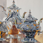Tea pot, siver tea pot, watercolor