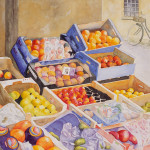 street market, watercolor